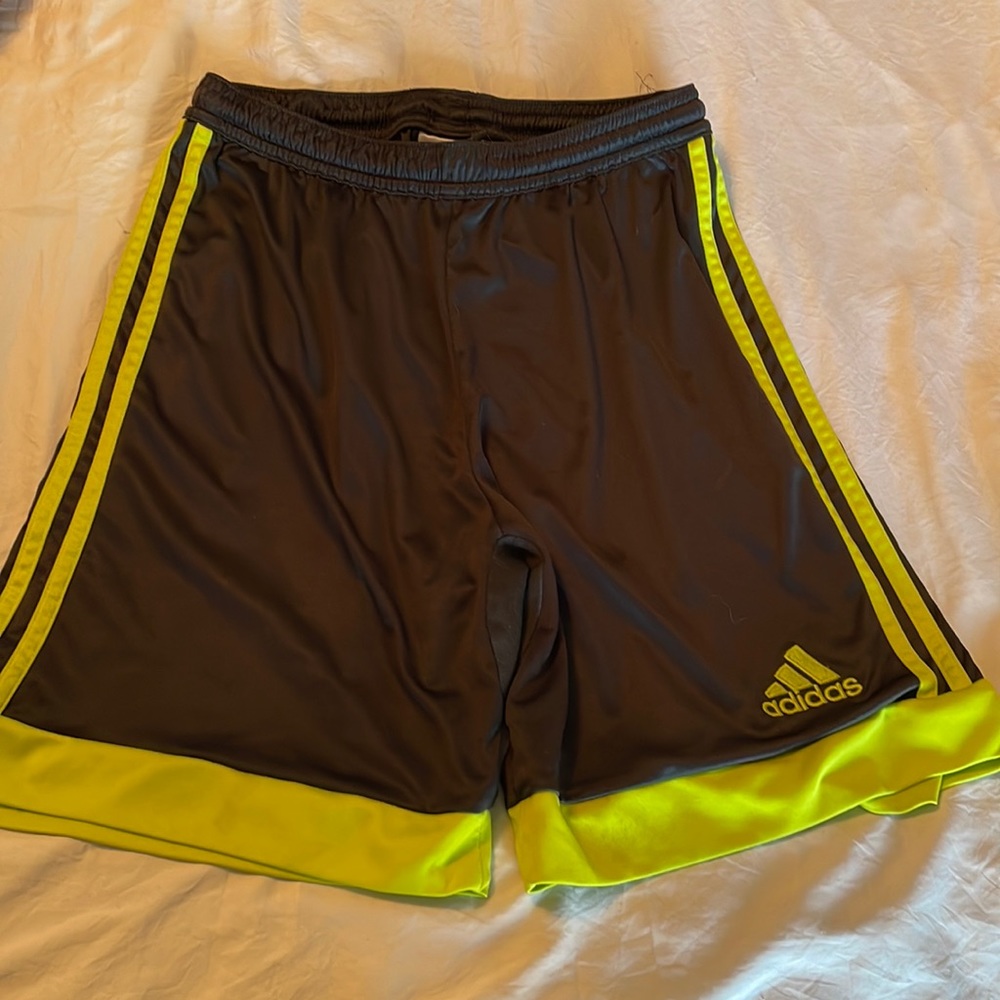 Grey and green adidas shorts